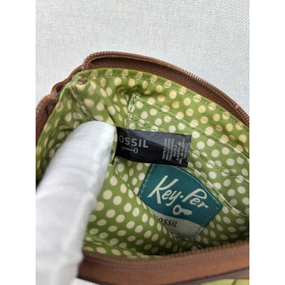 Fossil Keyper Zip Around Green Quilted And Leather Wallet
